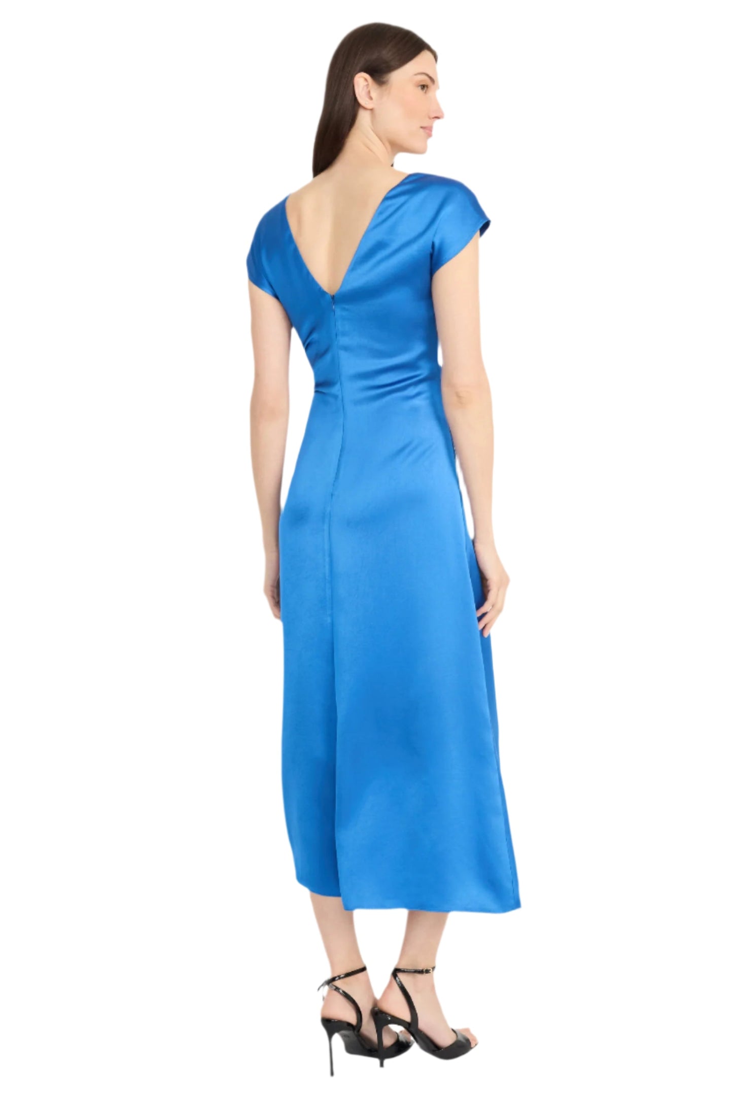 Cap Sleeve Ruched Satin Dress