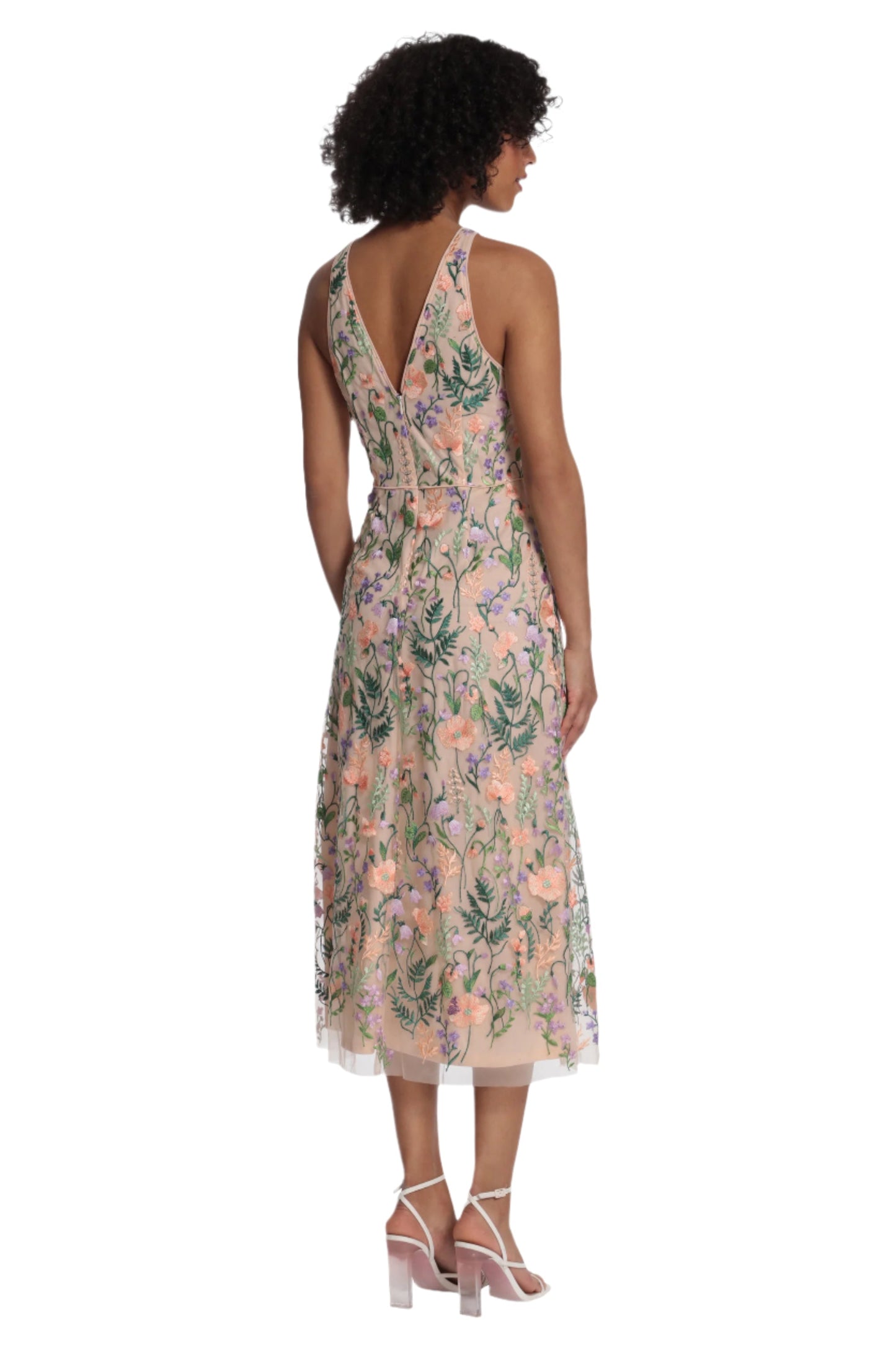 Embroidered Floral Midi Dress
