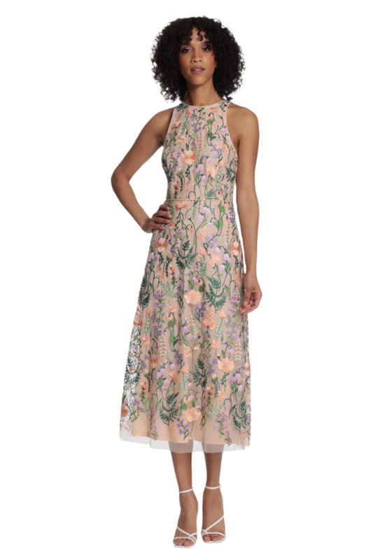Embroidered Floral Midi Dress – Front – Ella Where She Shops