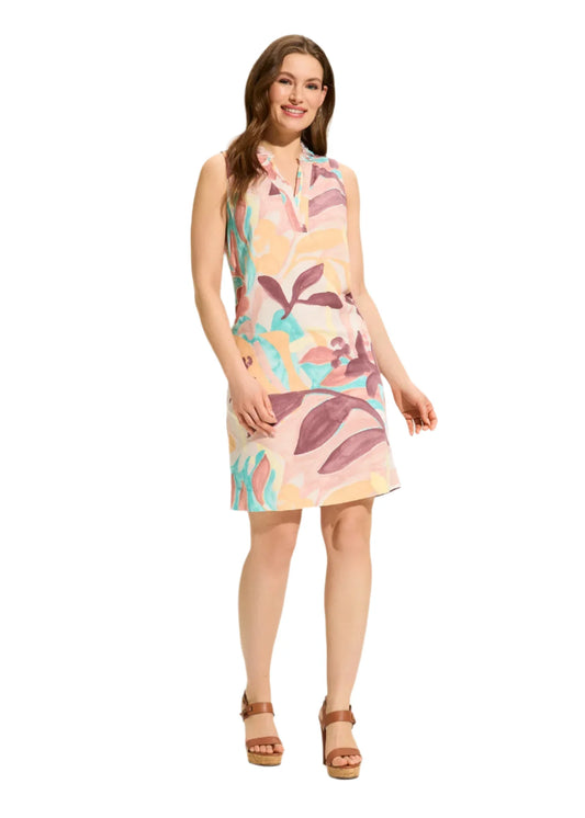 Printed Linen Shift Dress, Camo Floral