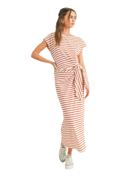 Stripe Pattern Knot Dress – Front – Ella Where She Shops