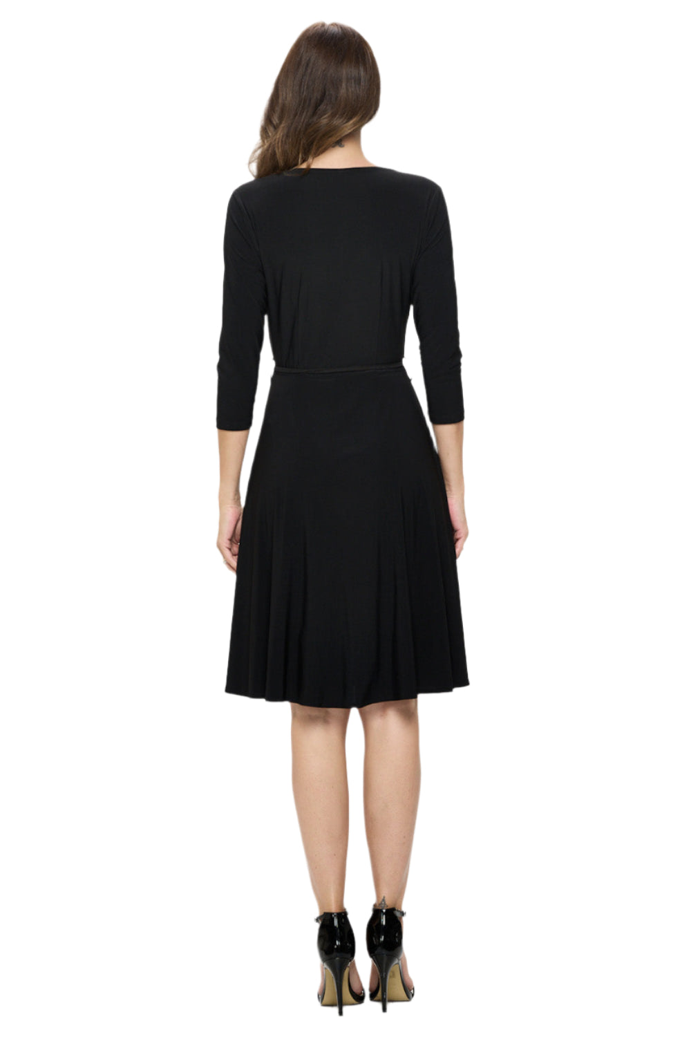 Surplice V-Neck ¾ Sleeves Tie Waist Flowy Dress