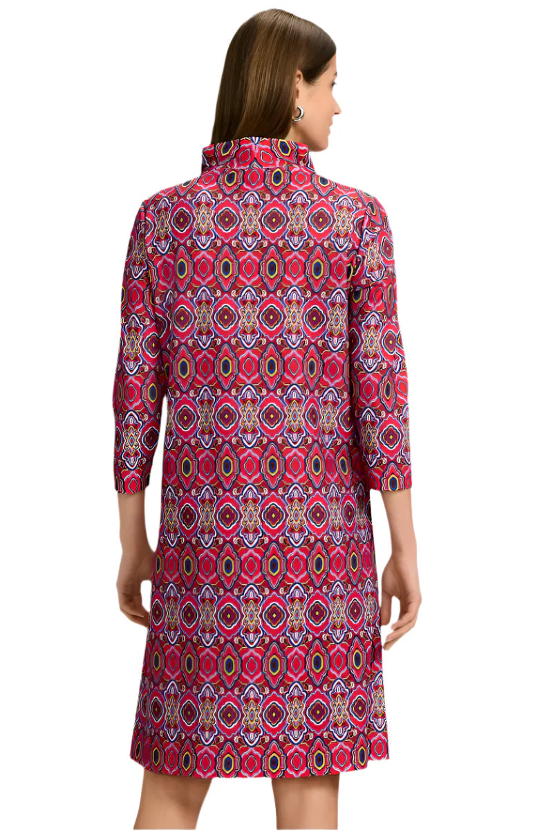 Tammy Geometric Tile Knit Crepe 3/4 Sleeve Dress