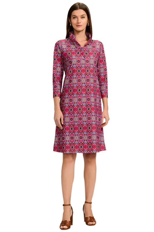 Tammy Geometric Tile Knit Crepe 3/4 Sleeve Dress
